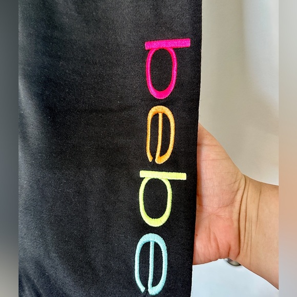 NWT Bebe Sport Women's Jogger Black Rainbow Logo - Picture 2 of 3